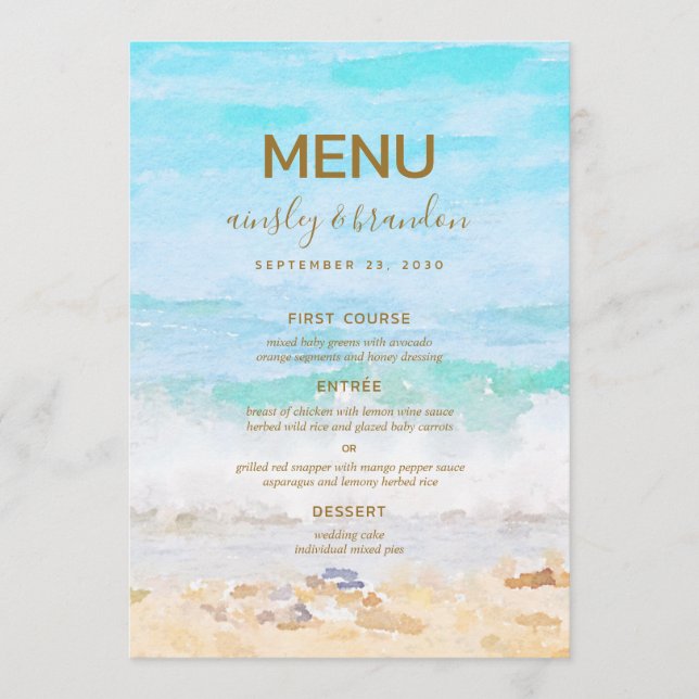 Menú de Acuarela de Playa (Anverso)