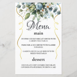 Menú de Acuarela Rústica Floral Elegante Azul y Do