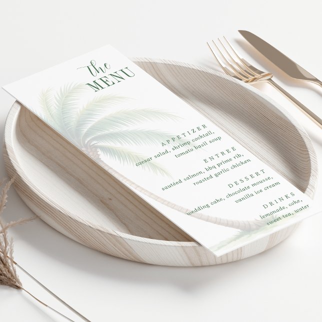 Menú de Acuarela Verde de Isla Tropical de Palma R (Palm Tree Tropical Island Watercolor Green Menu
)