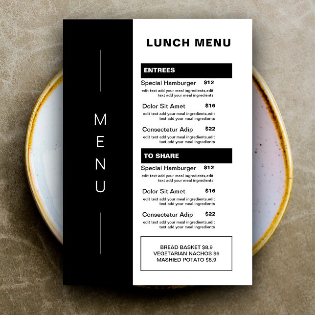 Menú de almuerzo de restaurante negro moderno | Li (Subido por el creador)
