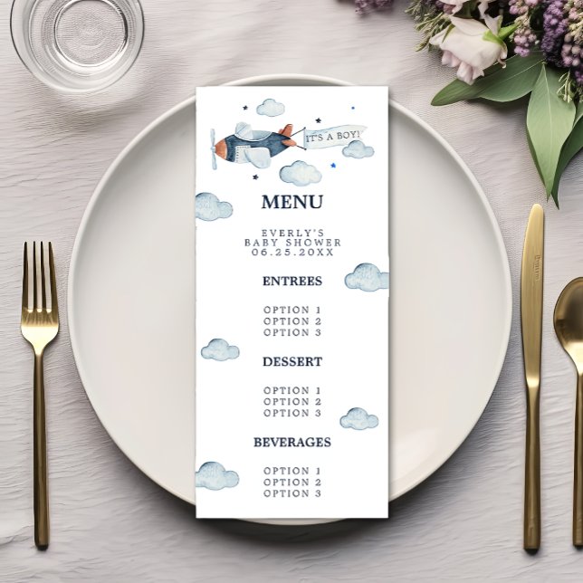 Menú de Baby Shower 'Avión Antiguo Es un Niño' (Subido por el creador)