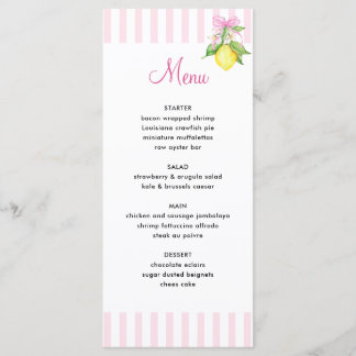 Menú de Baby Shower Coquette Pink Lemons