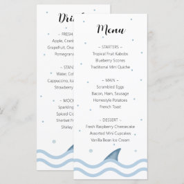 Menú de Baby Shower de tiburón con aleta y burbuja