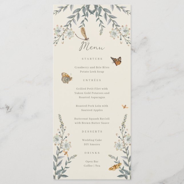 Menú de Baby Shower Little Love Bug Wildflower Bab (Anverso)