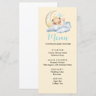 Menú de Baby Shower Niño oso de peluche sueño dulc