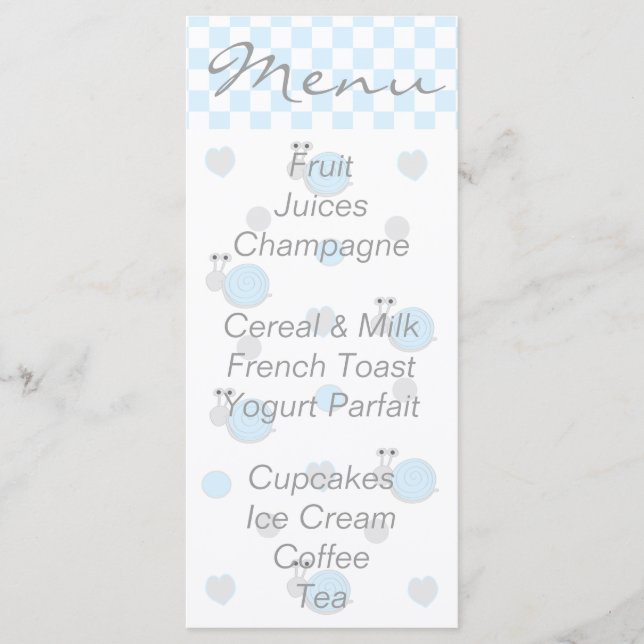 Menú de Baby Shower "Snips & Snails" (Anverso)