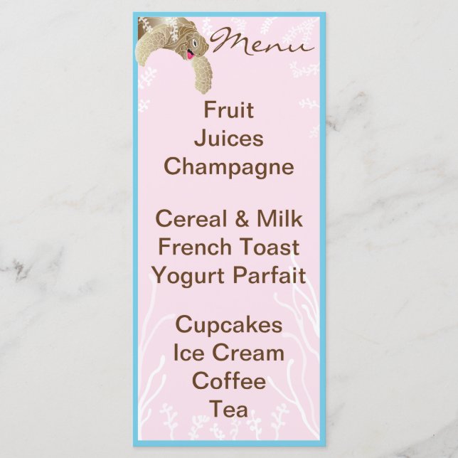 Menú de Baby Shower "Tortuga rosa" (Anverso)