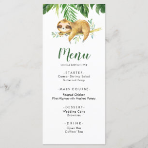 Menú de Baby Shower Tropical Boy Sloth