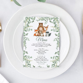 Menú de Baby Shower Woodland Animals Greenery