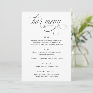 Menú de Bar de Boda de Lujo con Caligrafía Elegant