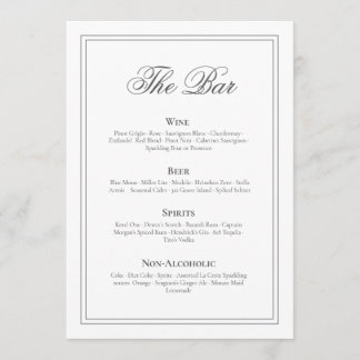 Menú de Bar de Boda Elegante y Atemporal