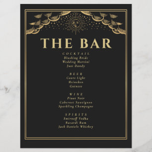 Menú de Bar de Boda Tarjeta Tarot Sol y Luna de Or
