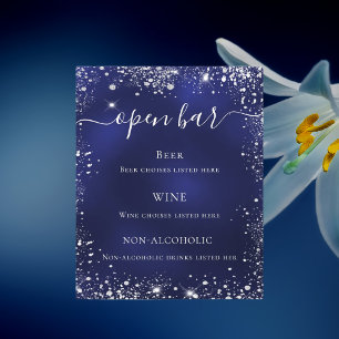 Menú de barra de boda de lente azul con brillo pla