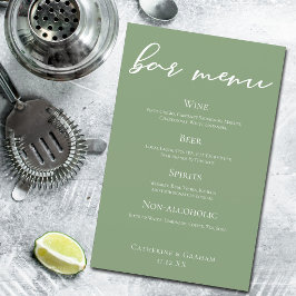 Menú de barra de boda en verde salvia con tipograf