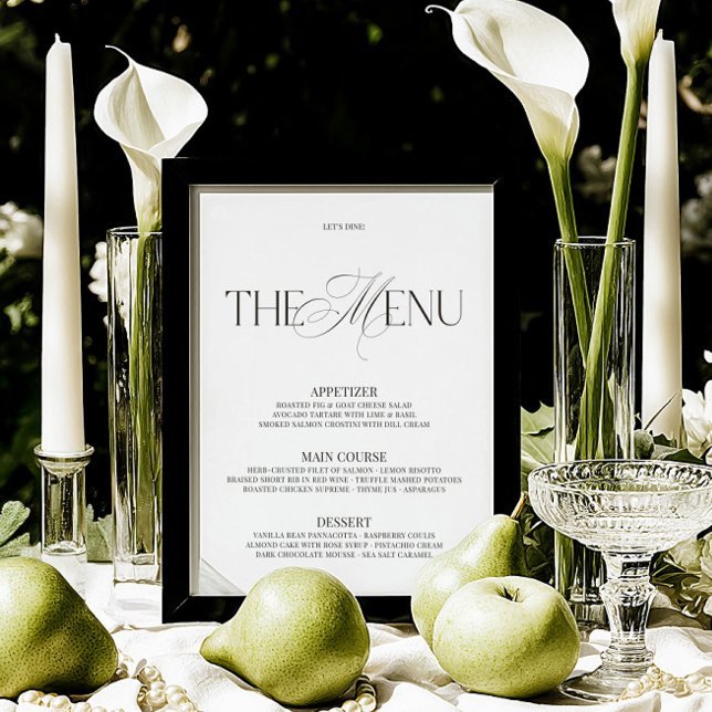Menú de barra de boda moderno en negro y blanco el (Elegant Black & White Modern Wedding Bar Menu)