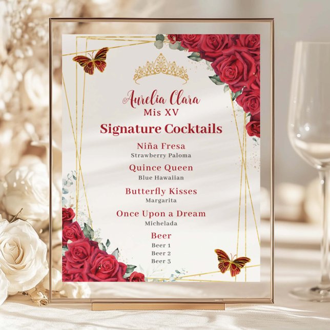 Menú de barra de cumpleaños Quinceanera XV Roses r (Subido por el creador)