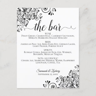Menú de barra simple de Boda en blanco y negro