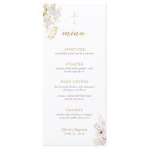 Menú de Bautismo con Flor de Marfil Neutral Oro