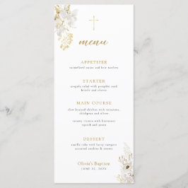 Menú de Bautismo con Flor de Marfil Neutral Oro