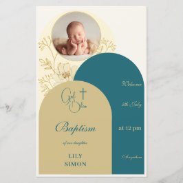 Menú de bautismo verde azulado de oro