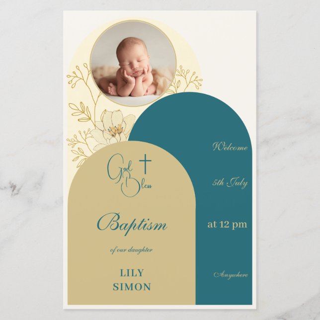 Menú de bautismo verde azulado de oro (Anverso)