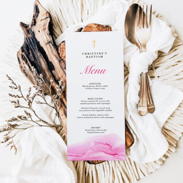 Menú de Bautizo de Niña con Tinta de Alcohol Rosa (Subido por el creador)