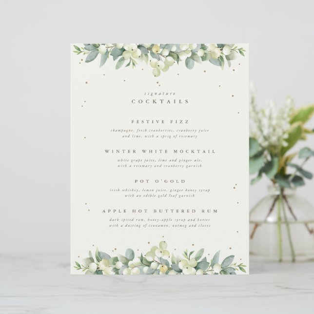 Menú de Bebidas/Bar de Boda de Snowberry+Eucalipto (Anverso de pie)