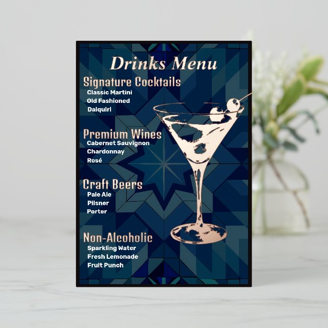 Menú de Bebidas con Borde Más Oscuro con Estampado (Anverso de pie)