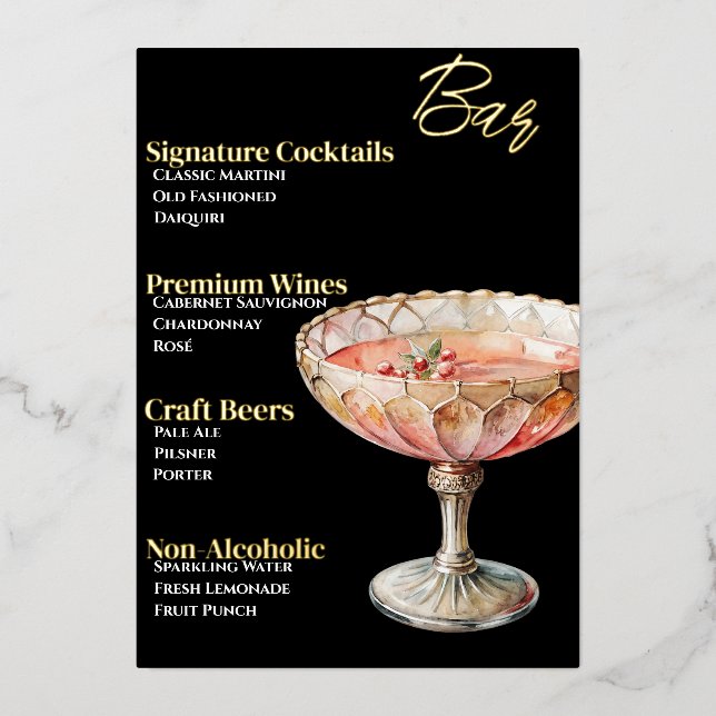 Menú de Bebidas con Hojas de Oro Glamurosas (Anverso)