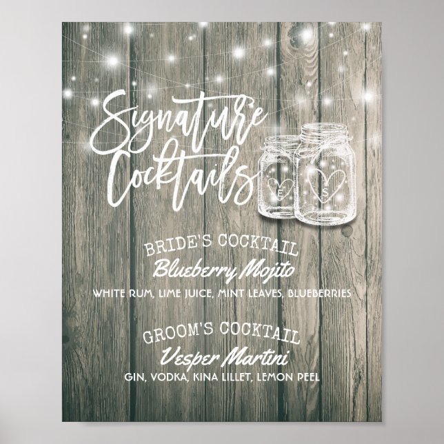 Menú de bebidas con Rótulo de decoración boda (Frente)