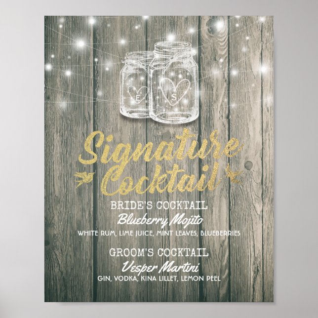 Menú de bebidas con Rótulo de decoración boda (Frente)