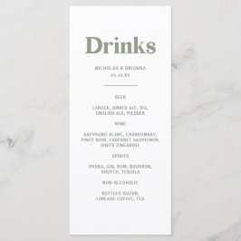 Menú de Bebidas de Boda Boho Retro Verde Salvia