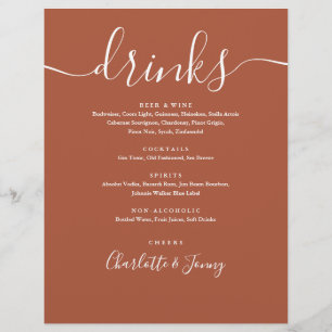 Menú de Bebidas de Boda con Letra Moderna Terracot