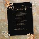 Menú De Bebidas De Boda De Guión Moderno Negro Y O<br><div class="desc">Estos elegantes menús de bebidas minimalistas en negro y oro son perfectos para cualquier celebración. Diseñado por Thisisnotme©</div>