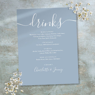 Menú de Bebidas de Boda en Letra Moderna Azul Polv