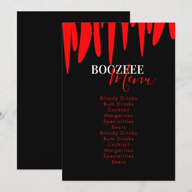 Menú de Bebidas de Sangre de Vampiro para Fiesta d (Anverso / Reverso)
