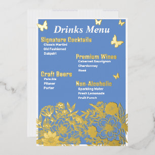 Menú de Bebidas Floral Cornflower Azul
