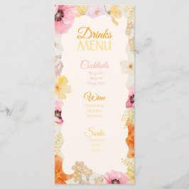 Menú de Bebidas Floral Pastel Naranja, Rosa y Amar