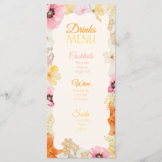 Menú de Bebidas Floral Pastel Naranja, Rosa y Amar