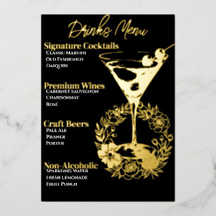 Menú de Bebidas Glamuroso con Hoja de Oro