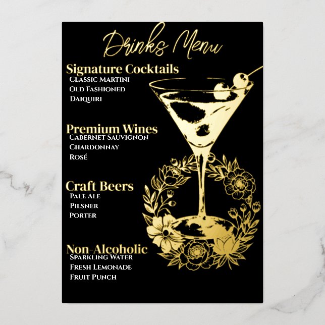 Menú de Bebidas Glamuroso con Hoja de Oro (Anverso)