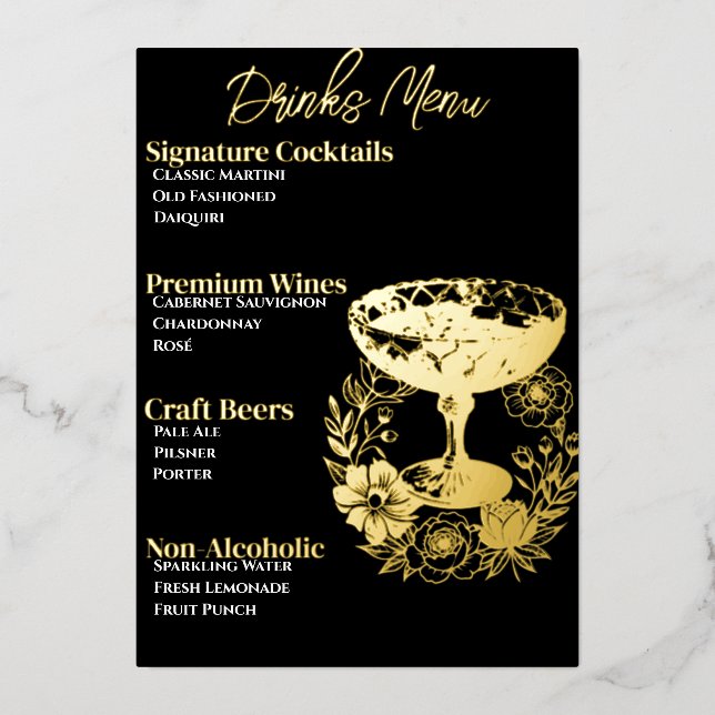 Menú de Bebidas Glamuroso Rosa con Hoja de Oro (Anverso)