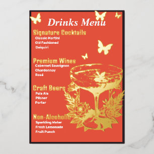 Menú de Bebidas Naranja Rosa con Hoja de Oro