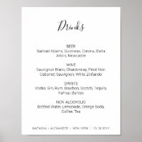 Menú de Bebidas Natasha Black Señal de Boda Rústic