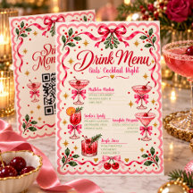 Menú de Bebidas Navideñas Retro Rosa con Código QR
