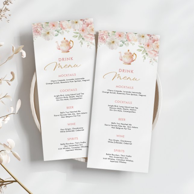 Menú de Bebidas para Desayuno Nupcial con Té (Tea Party Bridal Shower Drink Menu)