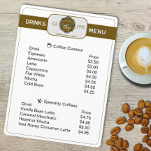 Menú de bebidas personalizadas para cafetería prof