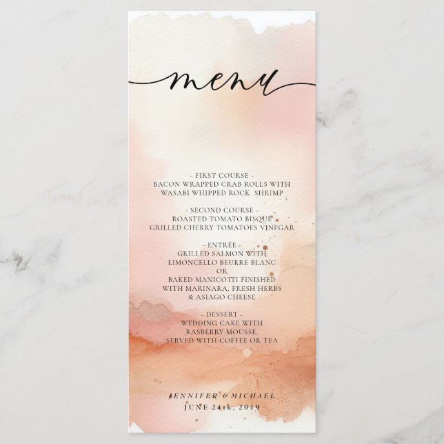 Menú de Boda Acuarela Rosa Dorado (Anverso)