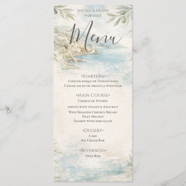 Menú de Boda Amalfi Reverie — Costa Mediterránea (Anverso)