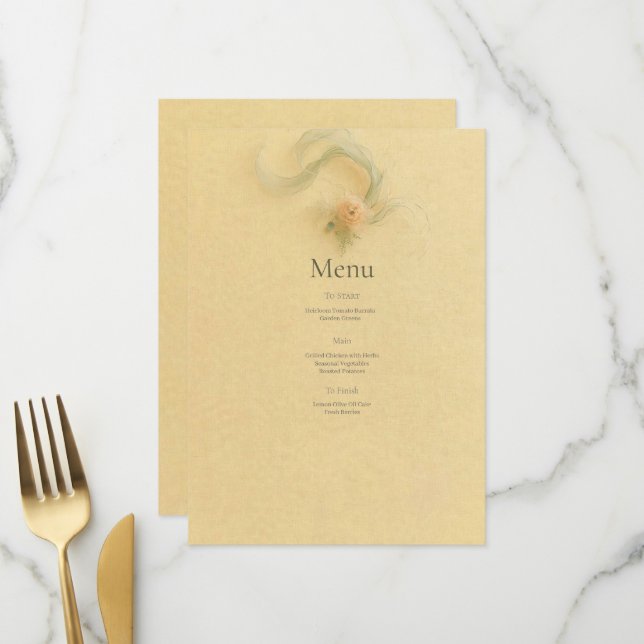 Menú de Boda Amarillo Mantequilla Melocotón Ranúnc (Anverso/Reverso In Situ)